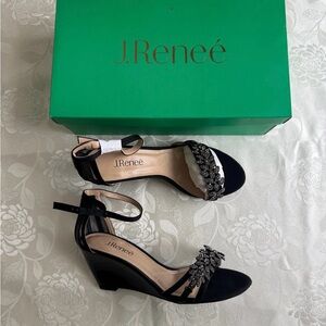 Black Embellished Wedge Sandals - Size 9